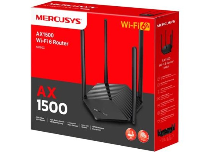 Mercusys MR60X AX1500 Wi-Fi 6 Router, Dual-Band, Wired/ Wireless, OFDMA, MU-MIMO, 4 High-Gain Antennas, Gigabit Ports, Smart Connect, WPA3 Security, Power Saving, Parental Control, Guest Network product thumbnail 2
