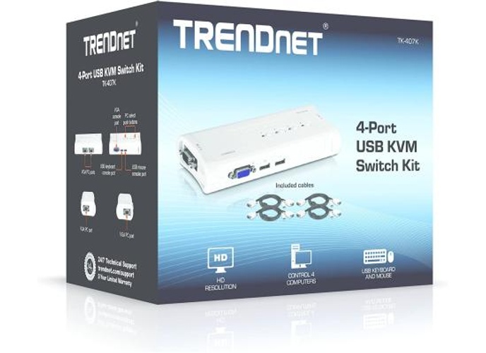 TRENDnet TK-407K 4-Port USB KVM Switch Kit VGA & USB Connections Cabling Included Control Up to 4 Computers For Window, Linux, & Mac product thumbnail 2