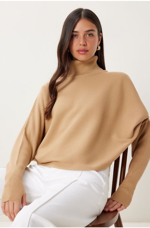 Women's Biscuit Finger-Locked Crop Ribbed Knit Sweater