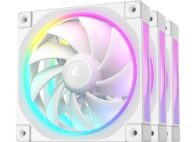 DeepCool FL12 120mm Case Fans, 2150 RPM Fan Speed, 55 CFM Fan Airflow, Fluid Dynamic Bearing Type, 4-Pin PWM Fan Connector, Addressable RGB LED, Pack of 3, White product thumbnail 2