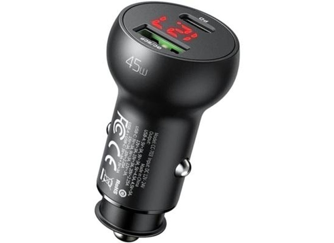 Mcdodo CC-7030 Car Charger, USB + USB-C, with Display, 45W (Black) product thumbnail 2