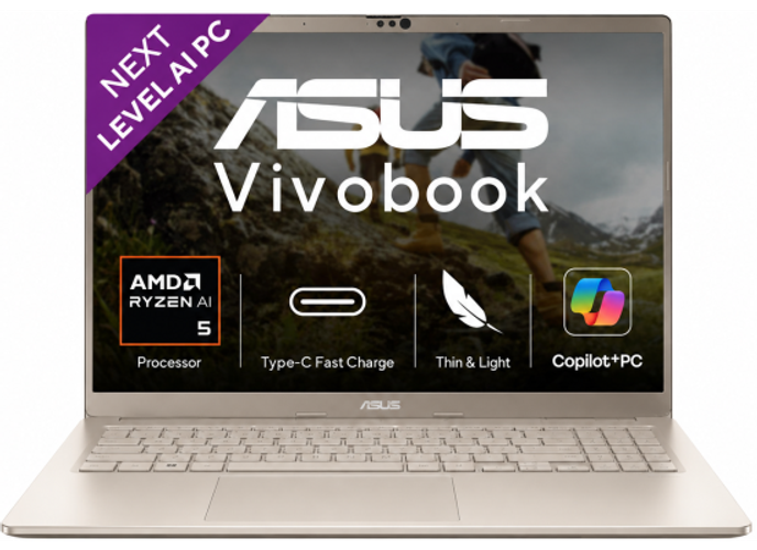 ASUS Vivobook 14 (2026) M1407KA-LY174W Laptop | AMD Ryzen AI 5 330 | 16GB DDR5 | 512GB SSD | 14" WUXGA | Windows 11 Home | Platinum Gold product thumbnail 2