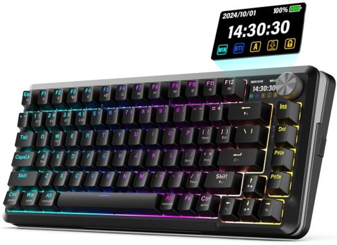 Redragon K708 Wireless Mechanical Keyboard with Screen, Volume Knob & Pre-Lubed Switches - Tri-Mode (Bluetooth/2.4G/USB-C) RGB Gasket Gaming Keyboard, Hot Swappable, 4000mAh Battery for PC, Mac, etc. product thumbnail 2