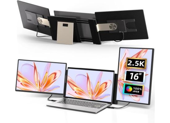 V2COM S7 Pro 16" 2.5K QHD IPS Triple Screen Extender,100% sRGB, USB-C & Mini HDMI, Dual Speakers, Ultra-Slim Detachable Design, Narrow Bezels, Black product thumbnail 2