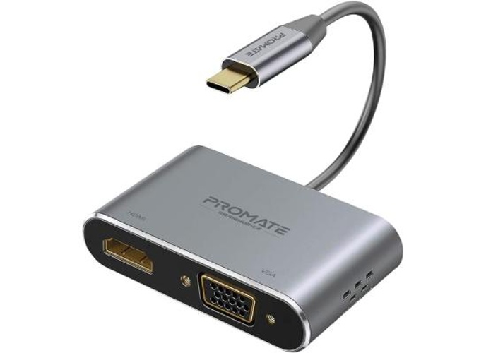 Promate MediaHub-C2 USB-C to VGA & HDMI Adapter Aluminium HDMI Converter 4K & 1080 VGA Dual Screen Display product thumbnail 2