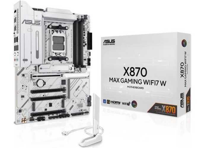 ASUS X870 MAX GAMING WIFI7 W AM5 ATX Motherboard, AMD X870 Chipset, 4x DDR5 DIMM Slots, Up to 256GB Max Memory, 1x PCIe 5.0 x16, 3x M.2 Slots, Wi-Fi 7 & Bluetooth v5.4, White product thumbnail 2
