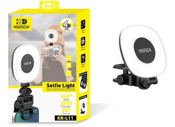 KOOSDA KR-L11 Rechargeable LED Selfie Fill Light | Clip-On Phone Light 9 Brightness Levels & 3 Color Modes. Perfect for Phones, Video Calls, Vlogging & Streaming. product thumbnail 2