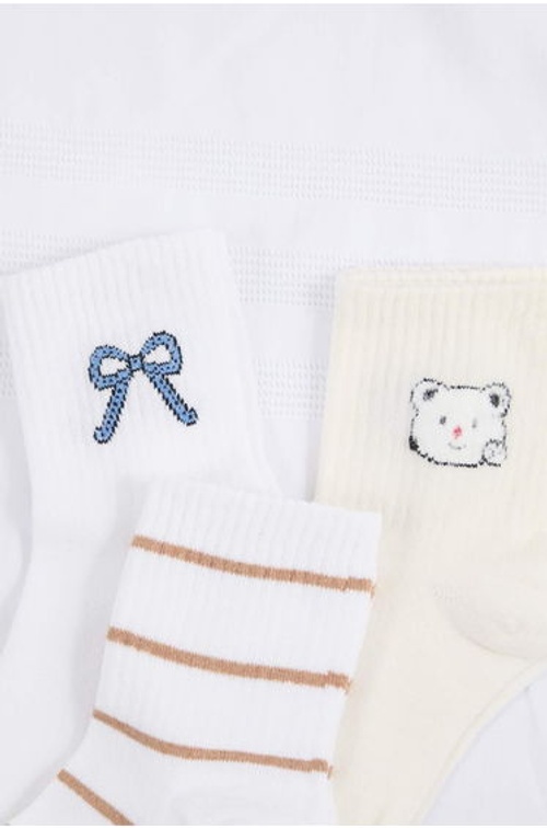 Ecru-Multicolor 3-Piece Striped Jacquard Knitted Socks product thumbnail 4