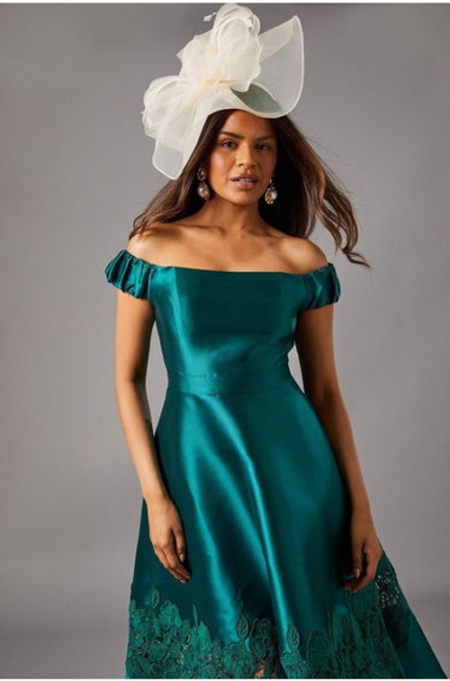 Petite Bardot Twill Midi Dress With Lace Trim product thumbnail 2