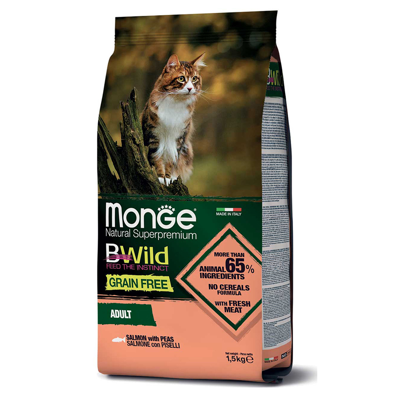 Monge Natural Superpremium BWild Grain Free Adult Dry Cat Food - Salmon with Peas 1.5Kg