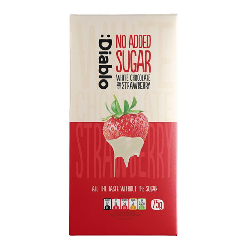 Diablo White Chocolate with Strawberry, No Added Sugar 75g