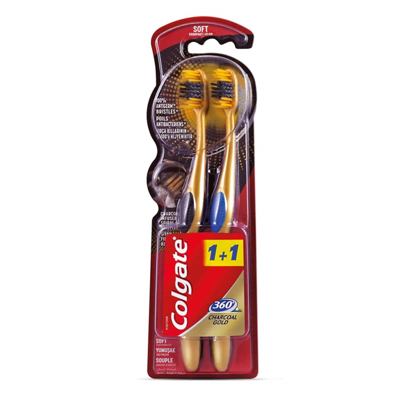 Colgate 360 Charcoal Gold Soft Toothbrush 2pcs