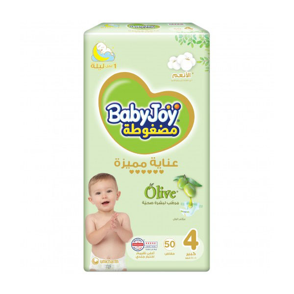 Baby Joy Diapers with Olive Oil Moisturizer, Size 4 Large 10–18kg, 50 Diapers