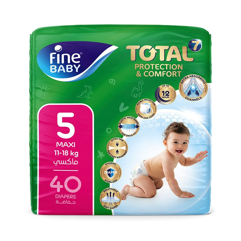 Fine Baby Total 7 Diapers, Size 5, Maxi, 11–18kg, 40 Diapers