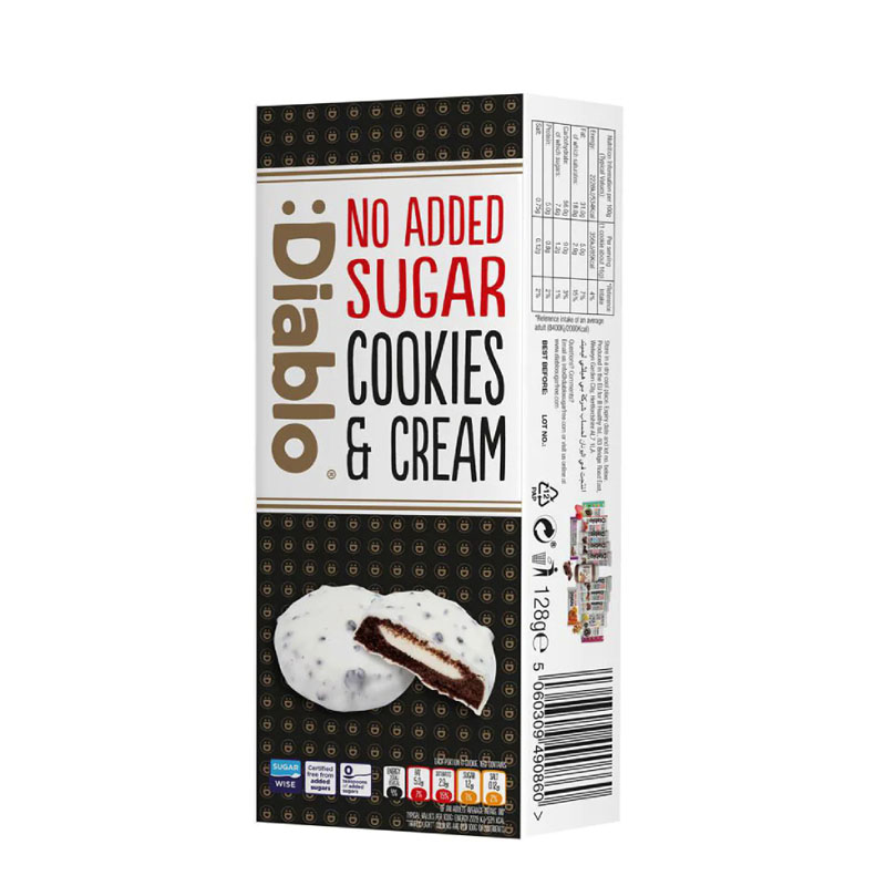 Diablo Sugar Free White Chocolate Cookies & Cream 128g