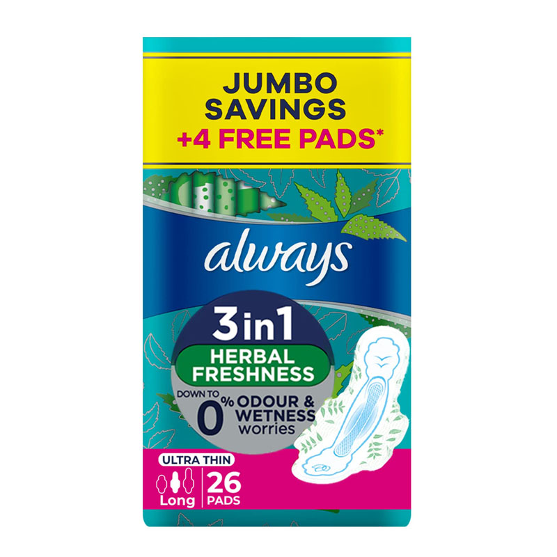 Always Herbal Freshness Ultra Thin Long Sanitary Pads, 26 Pads