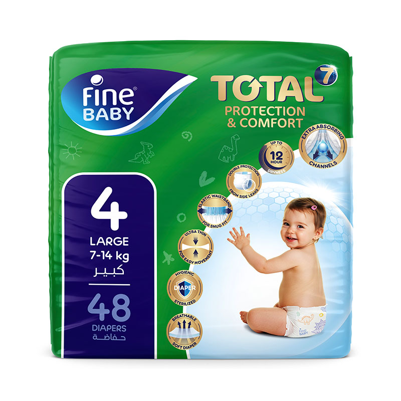 Fine Baby Total 7 Diapers, Size 4, Large, 7–14kg, 48 Diapers