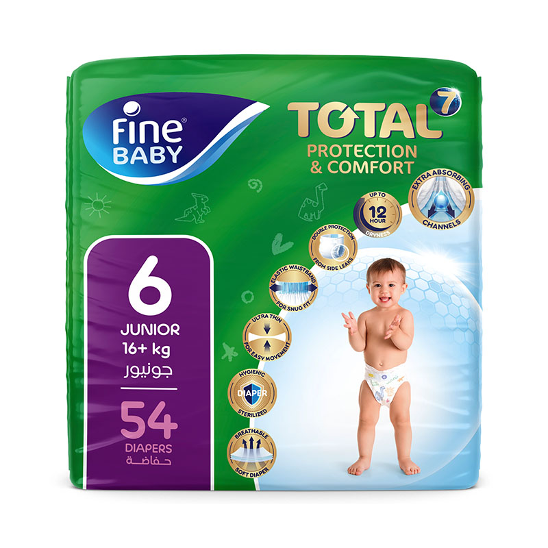 Fine Baby Total 7 Diapers, Size 6, Junior 16+kg, 54 Diapers