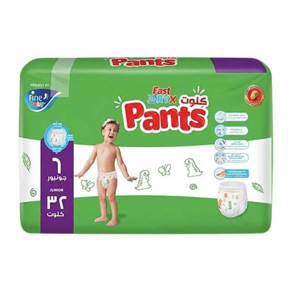 Fine Baby Instant Dry Diaper Pants Size 6, Junior 15 kg+, 32 Diapers
