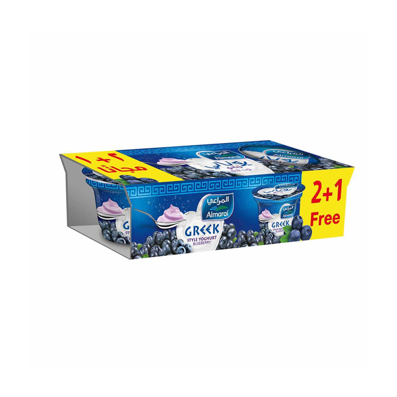 Almarai Greek Style Blueberry Yogurt Plain Pack 2 pcs 1 Free, 150g