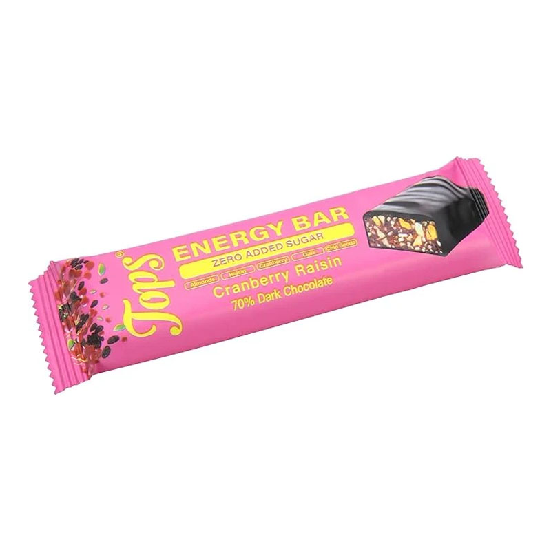 Tops Energy Bar Cranberry Raisin with 70% Dark Chocolate 50g No Sugar Added