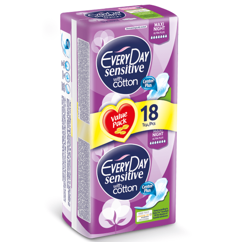 EveryDay Ultra Plus Sensitive with Cotton â€“ Maxi Night 18 Pcs