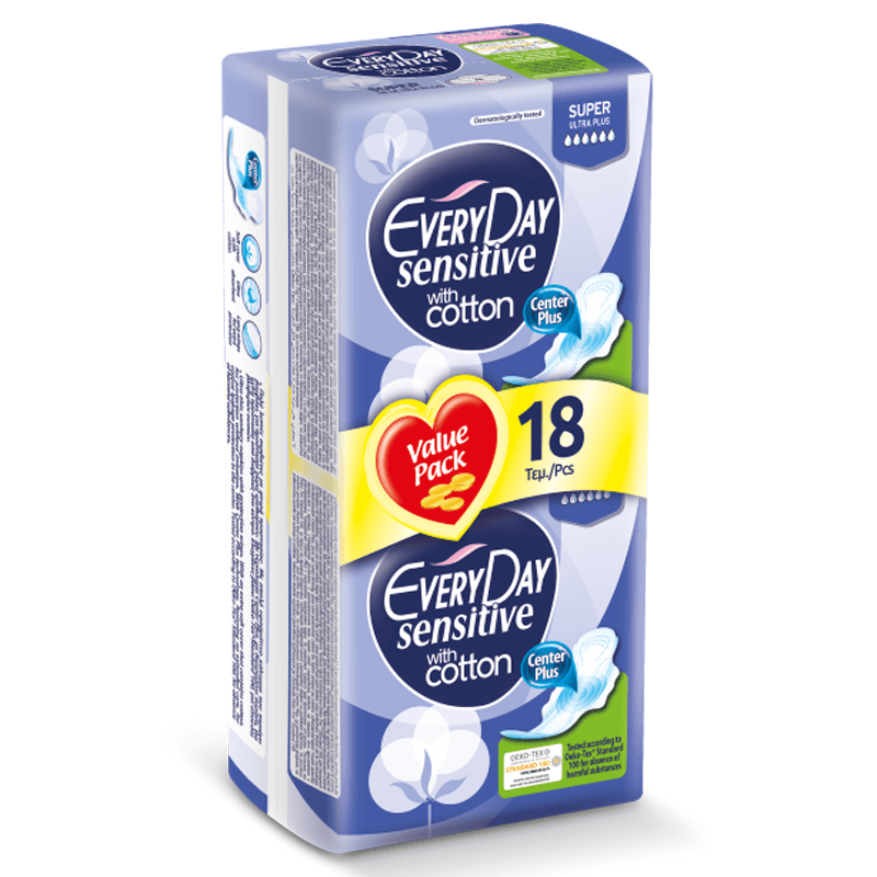 EveryDay Ultra Plus Sensitive with Cotton - Super 18 Pcs
