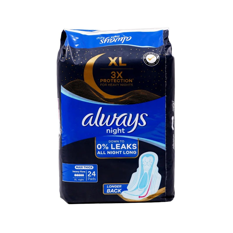 Always XL Night Pads 3x Protection For Heavy Nights Maxi Thick 24 Pads