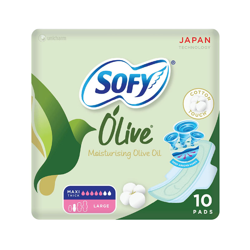 Sofy Feminine Pads Large Maxi Thick with Olive Oil Moisturizer 10pcs