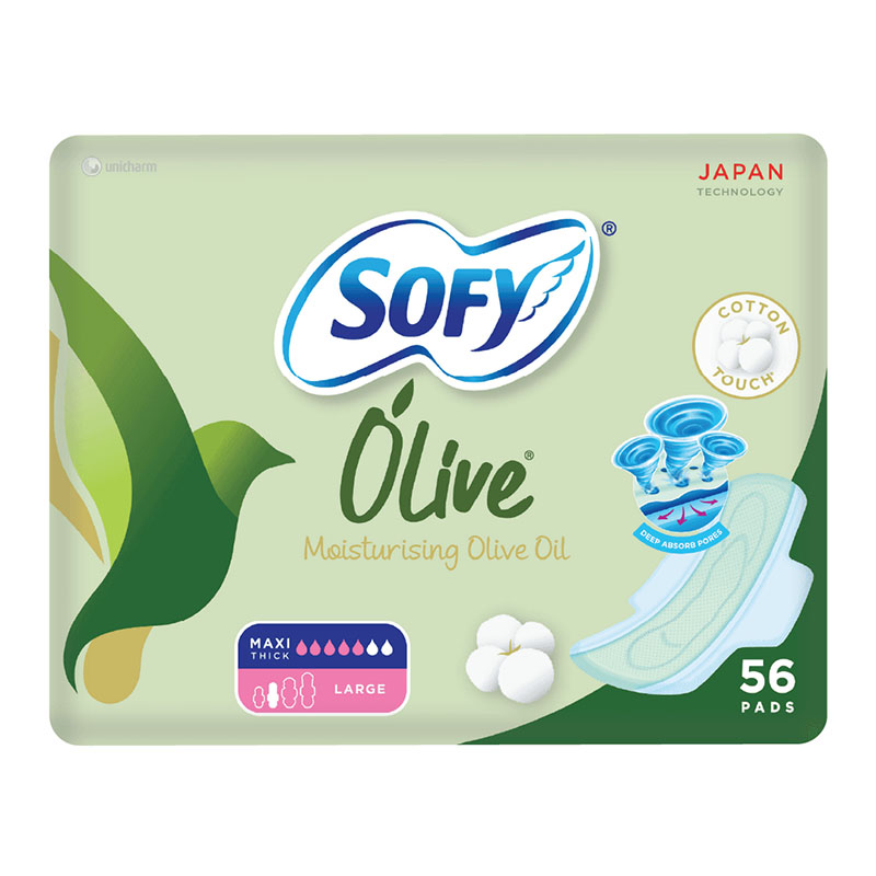 Sofy Feminine Pads Large Maxi Thick with Olive Oil Moisturizer 56pcs