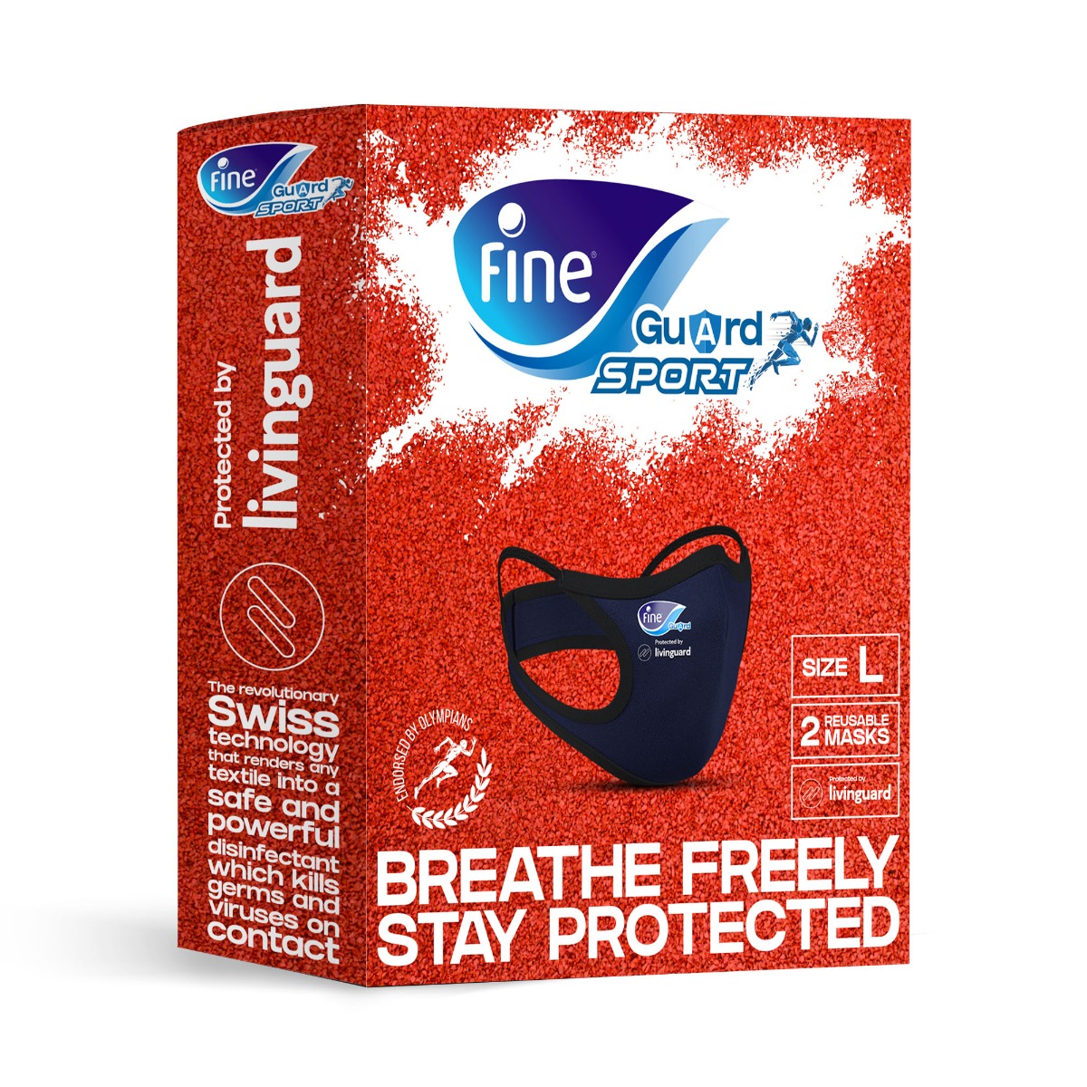 Fine Guard Sport Face Masks With Livinguard Technology [2 x Reusable masks per pack - Large]