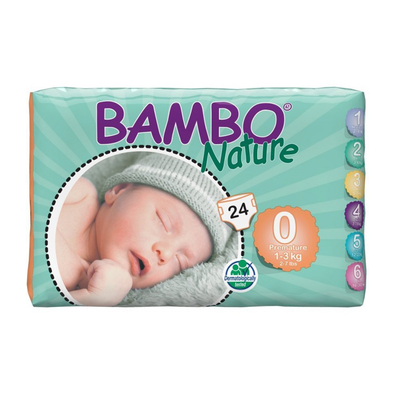 Bambo Nature Baby Diapers, Premature xxs, Size 0 (1-3Kg), 24 Diapers