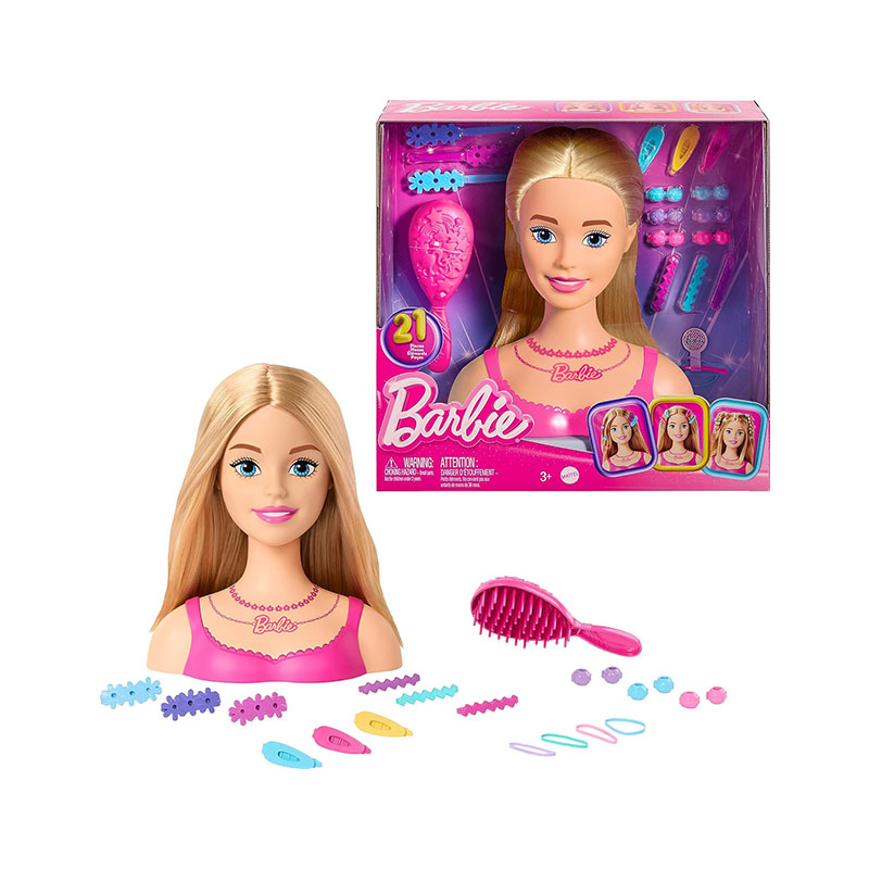 Barbie Doll Styling Head, Blond Hair with 20 Colorful Accessories